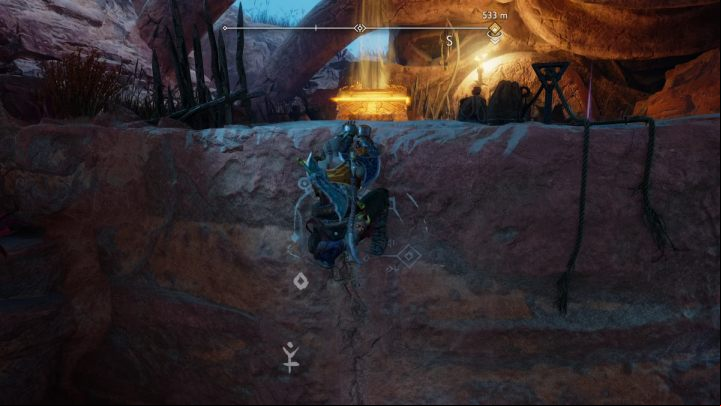 Enter the area from the side of the skeleton head and climb to the higher ledges of the cave - God of War Ragnarok: The Barrens, Alfheim - secrets, collectibles - Alfheim - God of War Ragnarok Guide