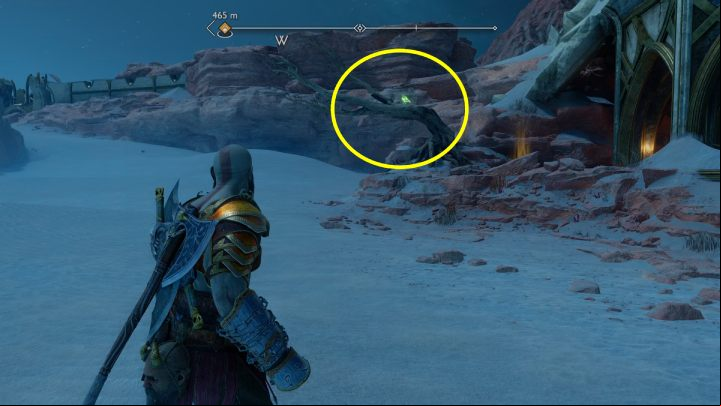 You can find him perched on a dead tree - God of War Ragnarok: The Barrens, Alfheim - secrets, collectibles - Alfheim - God of War Ragnarok Guide