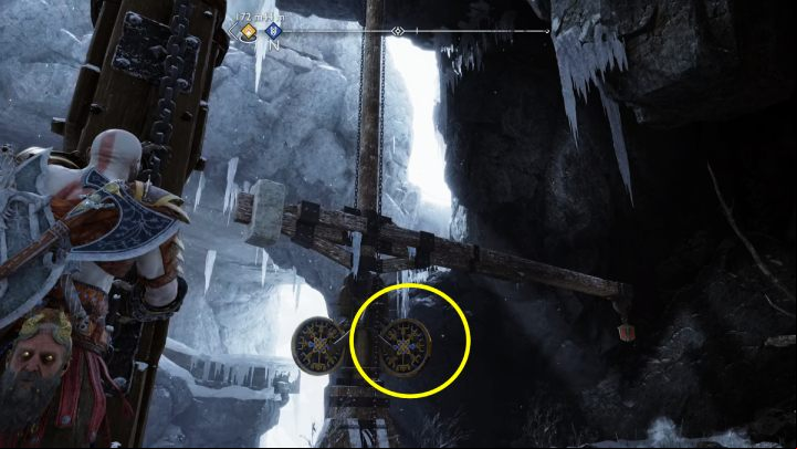 The final crane has to be lowered to the bottom - once that is done, throw the Axe at the shield on the right and once again raise the crane all the way to the top - God of War Ragnarok: Sigruns Curse - favor, walkthrough - Favors - Midgard - God of War Ragnarok Guide