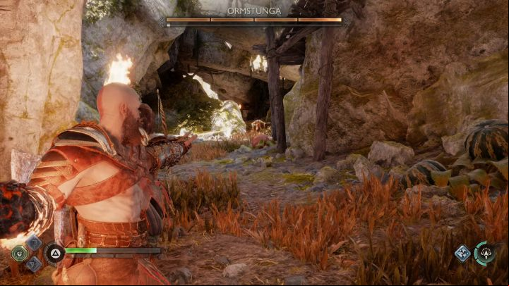 Use the bombs appearing from time to time and try to parry its attacks with your shield - God of War Ragnarok: The Lost Treasure - favor, walkthrough - Favors - Svartalfheim - God of War Ragnarok Guide