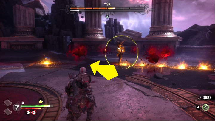 Tyr will also employ blood magic, creating levitating blood orbs - these can be easily avoided - God of War Ragnarok Valhalla: Tyr - Valhalla DLC - God of War Ragnarok Guide
