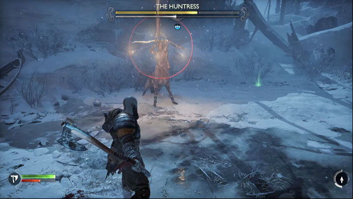 The Huntress' red attack allows her to shoot a volley of arrows - God of War Ragnarok: How to defeat The Huntress? - Bosses - God of War Ragnarok Guide