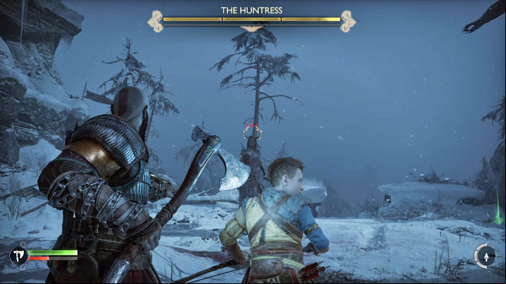 The weak point of the Huntress is her horns, but you have to wait for them to glow - God of War Ragnarok: How to defeat The Huntress? - Bosses - God of War Ragnarok Guide