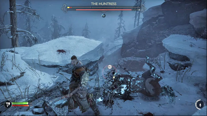 If you need healing, you can find green medicine in the arena - God of War Ragnarok: How to defeat The Huntress? - Bosses - God of War Ragnarok Guide