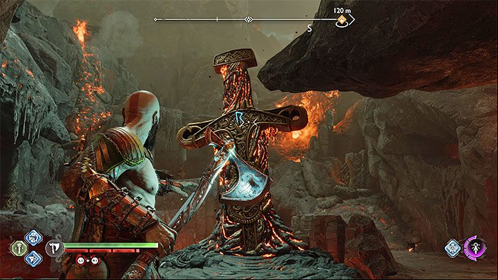 Once you get to the Crucible, you can start looking for the challenge starting points - an example is shown in the picture - God of War Ragnarok: How to unlock the Crucible challenges in Muspelheim? - Exploration - God of War Ragnarok Guide