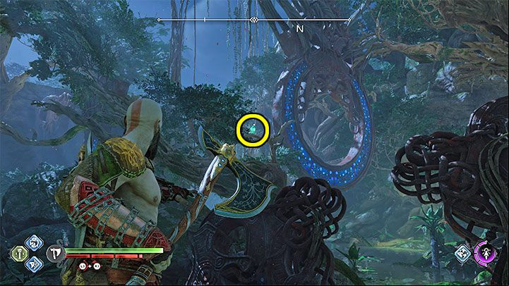 The raven sits on a branch northeast of the camp (you must leave the camp) - God of War Ragnarok: Freyrs Camp, Vanaheim - secrets, collectibles - Vanaheim - God of War Ragnarok Guide