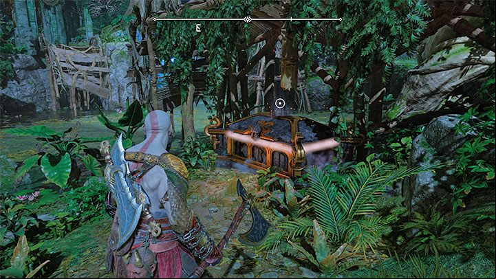 The chest is located next to a destroyed bridge - God of War Ragnarok: The Abandoned Village, Vanaheim - secrets, collectibles - Vanaheim - God of War Ragnarok Guide