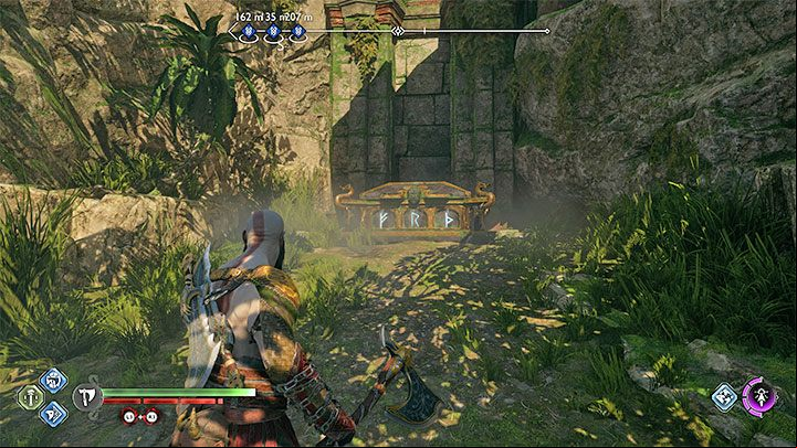 The chest with runes is in the western part of the lower area - God of War Ragnarok: Cliffside Ruins, Vanaheim - secrets, collectibles - Vanaheim - God of War Ragnarok Guide