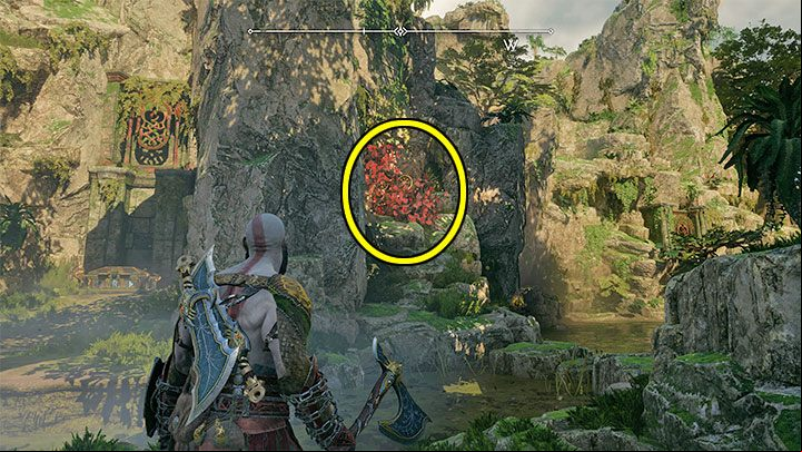 You will find shield 2 to the right of the chest - God of War Ragnarok: Cliffside Ruins, Vanaheim - secrets, collectibles - Vanaheim - God of War Ragnarok Guide