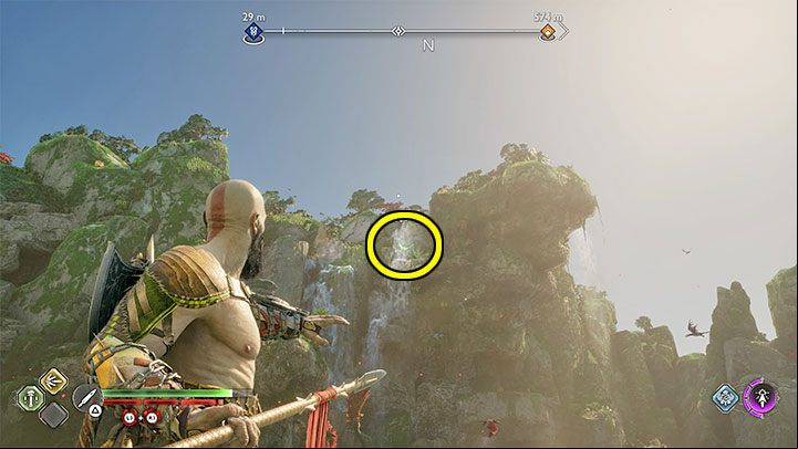 Raven flies high above the central part of the region - God of War Ragnarok: Goddess Falls, Vanaheim - secrets, collectibles - Vanaheim - God of War Ragnarok Guide