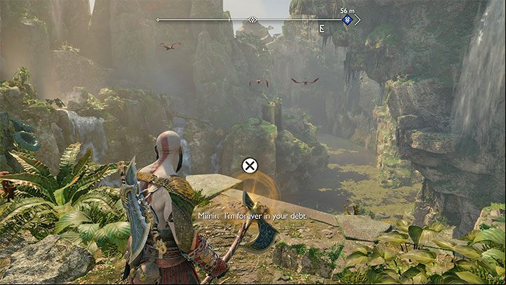 This treasure is found on one of the higher ledges in the western part of the region - you can locate thanks to a shining area on the ground - God of War Ragnarok: Goddess Falls, Vanaheim - secrets, collectibles - Vanaheim - God of War Ragnarok Guide