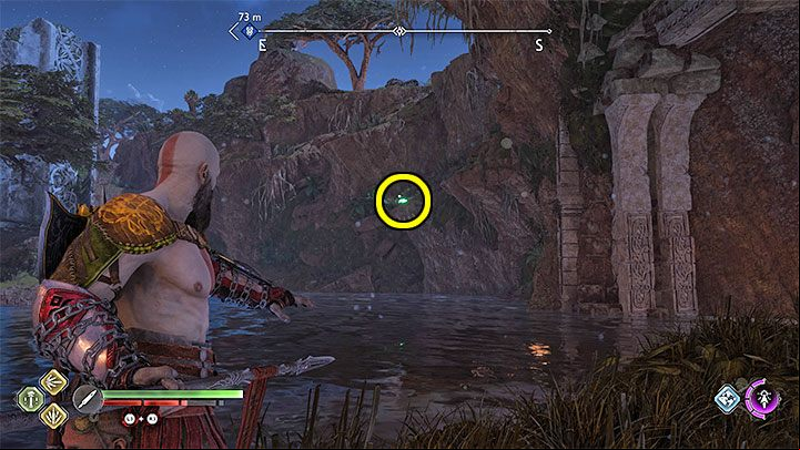 This raven is on the rocks above the river in the north-eastern part of the region - God of War Ragnarok: The Sinkholes, Vanaheim - secrets, collectibles - Vanaheim - God of War Ragnarok Guide