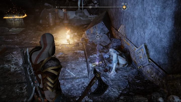 When you move the chain, you'll reveal a staircase leading to a hidden room - God of War Ragnarok: The Oarsmen, Midgard - secrets, collectibles - Midgard - God of War Ragnarok Guide