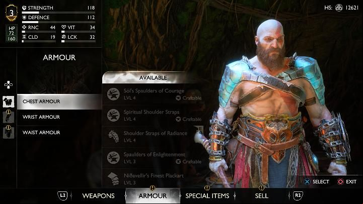 In the shop, you can check your character's statistics, as well as the amount of hacksilver you have - God of War Ragnarok: Shops - Basics - God of War Ragnarok Guide