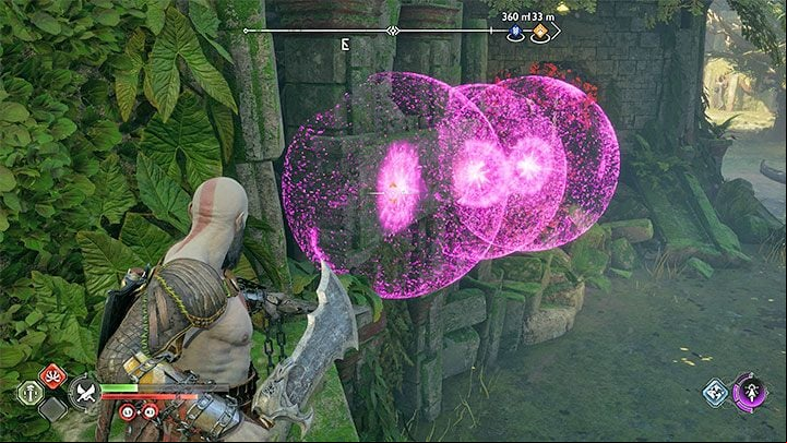 Ask your companion to create interlocking seals - the outermost seal must reach the red vines, and the closest seal must be within Kratos's reach - God of War Ragnarok: Noatun Garden, Vanaheim - secrets, collectibles - Vanaheim - God of War Ragnarok Guide