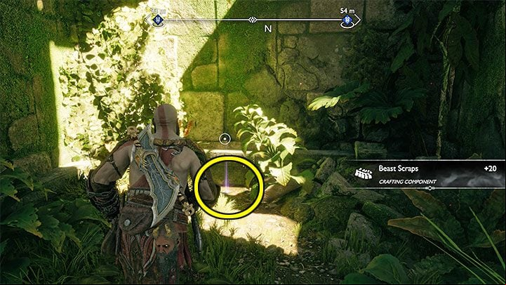 You can find it on the ground, next to the plants - God of War Ragnarok: Vanir Shrine, Vanaheim - secrets, collectibles - Vanaheim - God of War Ragnarok Guide