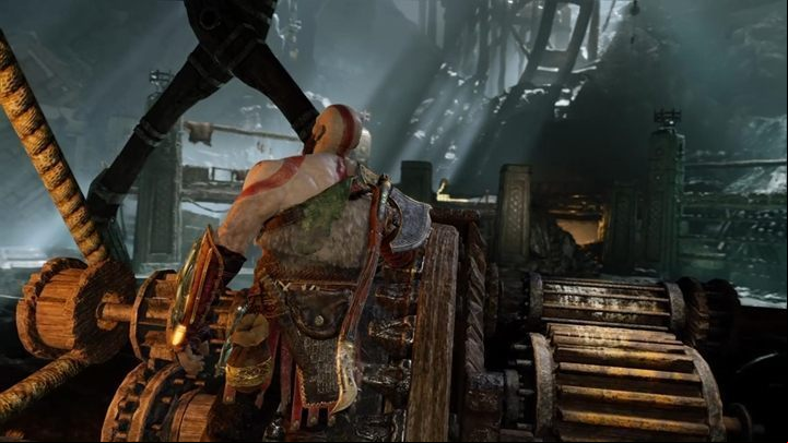 Approach the large spinning wheel and try to activate it - unfortunately, it will be blocked and a new wave of enemies will appear - God of War: Inside the Mountain - Walkthrough - Walkthrough - God of War Guide