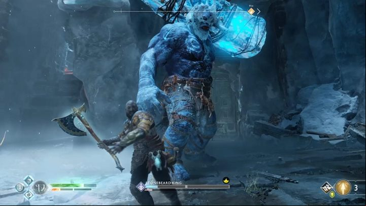 Pick up the red crystal and aim at the ice targets in front of you - God of War: The Magic Chisel - Walkthrough - Walkthrough - God of War Guide