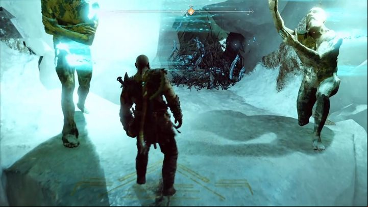 Climb up and destroy roots between the two statues - God of War: The Sickness - Walkthrough - Walkthrough - God of War Guide