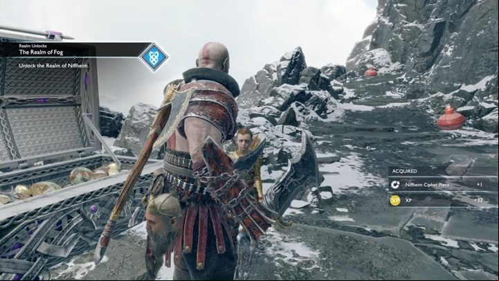 Dont forget to open the purple chest - inside of it you can find the first piece of the cipher that unlocks Niflheim - this optional realm has been described on a separate page in this guide - God of War: Return to the Summit - Walkthrough - Walkthrough - God of War Guide