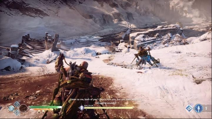 Freya tries to interrupt the fight by restraining both Kratos and Baldur - God of War: Jotunheim in Reach - Walkthrough - Walkthrough - God of War Guide