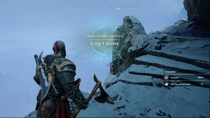 Treasure digging spot: Mountain - the treasure can be found under the giant stone face - God of War: Treasure Maps - list of all, tips - Side quests and challenges - God of War Guide