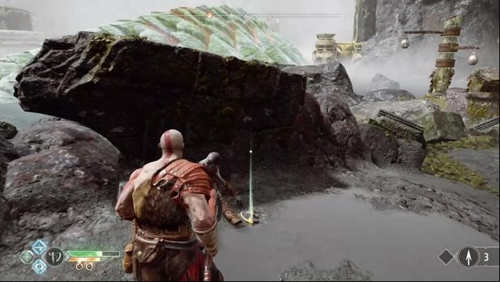 Commentary: This artifact is on the corpse - climb up the chain - God of War: Forgotten Caverns - all collectibles list - Shores of Nine - God of War Guide