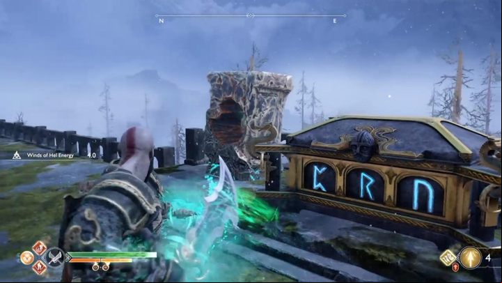 Commentary: You find the chest past the hidden age, while climbing down from the stronghold along another route - God of War: Konunsgard - all collectibles list - Shores of Nine - God of War Guide