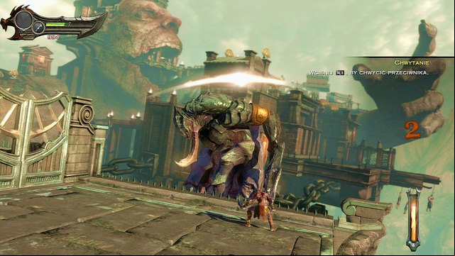 First phase ends when you stun the boss and a white arc appears over his head - Fight with Hand of Hecatonchire - Chapter 1: Prison of the Damned - God of War: Ascension - Game Guide and Walkthrough