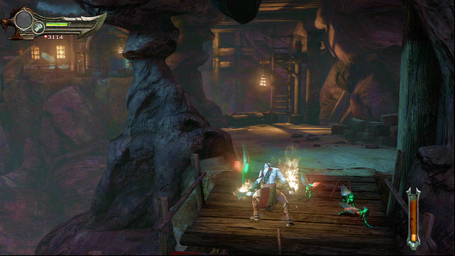 Moving forward, jump through a wooden bridge and eliminate parasites - The beginning of the village - Chapter 5: The Village of Kirra - God of War: Ascension - Game Guide and Walkthrough