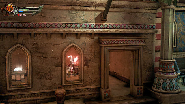 After that search the area - Broken bridge, Roller-Riddle and Medusa - Chapter 5: The Village of Kirra - God of War: Ascension - Game Guide and Walkthrough