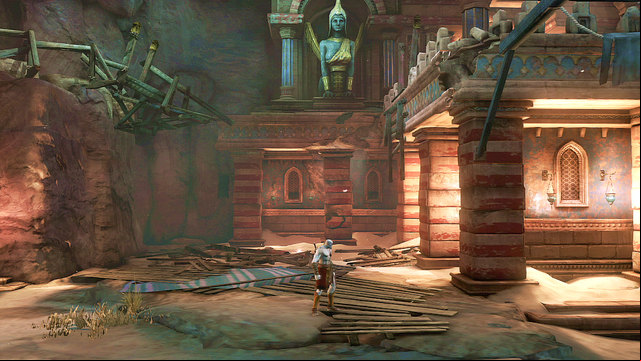Now find a column just under a statue (nearby the broken bridge) - Broken bridge, Roller-Riddle and Medusa - Chapter 5: The Village of Kirra - God of War: Ascension - Game Guide and Walkthrough