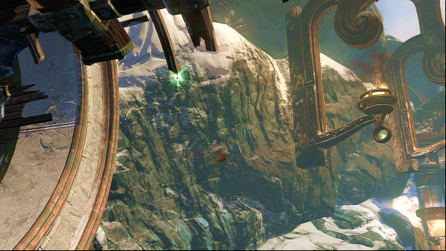 Jump onto a wooden wall on right and climb up and then left until you get to a green glowing point - Walkthrough - Chapter 8: The Pythons Belly - God of War: Ascension - Game Guide and Walkthrough