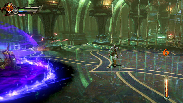 Cerberus will also create a violet barrier - Fight with Cerberus - Chapter 10: The Temple of Delphi - God of War: Ascension - Game Guide and Walkthrough