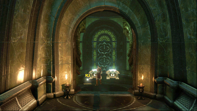 Open two white chests in the small room (Gorgon Eye and Phoenix Feather) and pick up Note of Castor the Prophet - Fight with Cerberus - Chapter 10: The Temple of Delphi - God of War: Ascension - Game Guide and Walkthrough