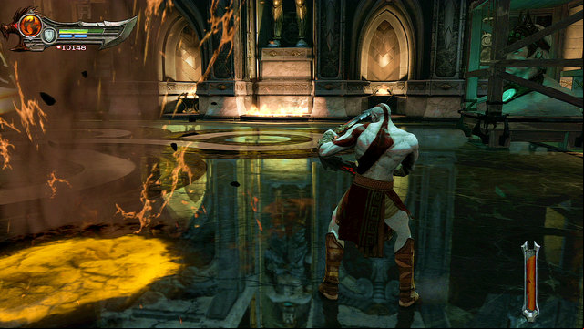 Besides using hammer, Talos hit the ground to attack Kratos with three circles of flame - Soul of Hades - Chapter 11: Delphi Catacombs - God of War: Ascension - Game Guide and Walkthrough