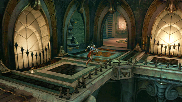 Going right, youll a broken fountain with the green gas and go through open door to a round chamber - an elevator - Soul of Hades - Chapter 11: Delphi Catacombs - God of War: Ascension - Game Guide and Walkthrough