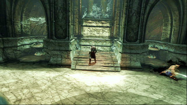 the fountain and enter the elevator to pick up chests - White Hourglass - Chapter 11: Delphi Catacombs - God of War: Ascension - Game Guide and Walkthrough