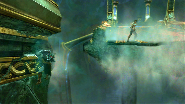 When you see a green light at a columns t, catch it, run a bit and next grab sticks you to the wall - Walkthrough - Chapter 12: The Oracles Chamber - God of War: Ascension - Game Guide and Walkthrough
