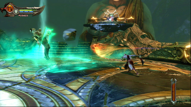 When the floor and columns return, hell summon a slowing barrier - Walkthrough - Chapter 12: The Oracles Chamber - God of War: Ascension - Game Guide and Walkthrough