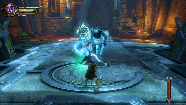From time to time, Talos will glow - it makes him invulnerable and makes him attack you with frozen spikes - Walkthrough - Chapter 15: The Grotto - God of War: Ascension - Game Guide and Walkthrough