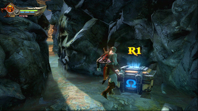 After jumping onto ground, loot chests and go through a breach on left - Walkthrough - Chapter 15: The Grotto - God of War: Ascension - Game Guide and Walkthrough