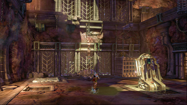 Youre in the torture chamber with martyr hanging on the wall, square trapdoor and a prisoner in the metal device - Walkthrough - Chapter 17: Martyrs Chamber - God of War: Ascension - Game Guide and Walkthrough