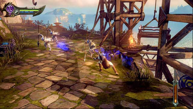 After using a lever inside, youll be taken up and encounter a group of Satyrs - Path to the statue - Chapter 18: Delos Landing - God of War: Ascension - Game Guide and Walkthrough