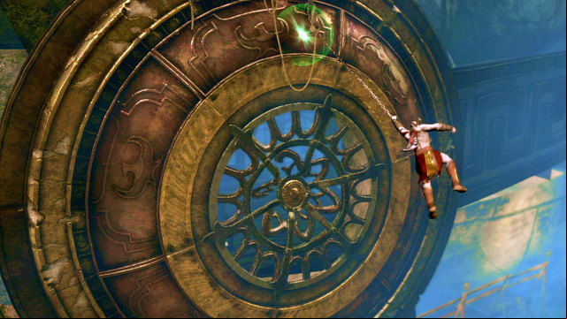 Jump on it and then go through a middle of the metal wheel - Path to the statue - Chapter 18: Delos Landing - God of War: Ascension - Game Guide and Walkthrough