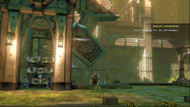 Jump down, release the gearwheel, move the lever to its max right and then block the wheel with the platform - Inside of the statue - Chapter 18: Delos Landing - God of War: Ascension - Game Guide and Walkthrough