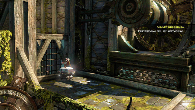 Grabs it and drag left, and then jump from it onto a podium - Destroyed Head - Chapter 19: The Foot of Apollo - God of War: Ascension - Game Guide and Walkthrough