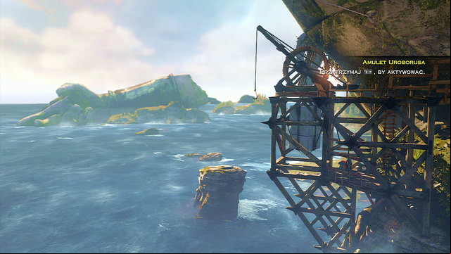 Jump down next to it and go left to find red and white chest - Destroyed Head - Chapter 19: The Foot of Apollo - God of War: Ascension - Game Guide and Walkthrough