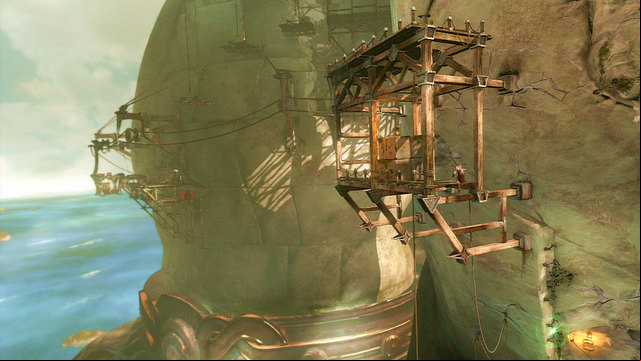 Hanging from the chains, break the wall and grab a statue - Walkthrough - Chapter 22: The Ribs of Apollo - God of War: Ascension - Game Guide and Walkthrough