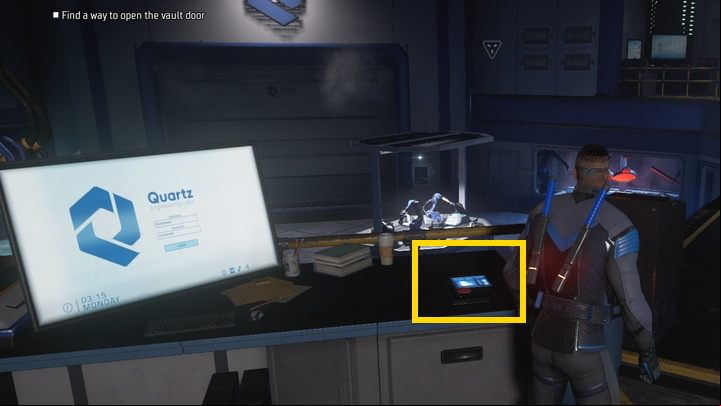 You can open the locked armored door by scanning the tablet on the desk in front of it - Gotham Knights: Mr. Freeze chapter - walkthrough - Chapter 4 - Gotham Knights Guide, Walkthrough